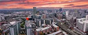 Hall High Prints: Aerial view of Manchester city in UK