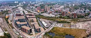 Hall High Prints: Aerial view of Manchester city in UK