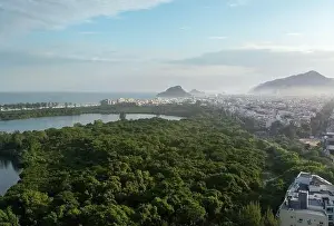 Aerial view of Marapendi Lagoon and Reserve at Barra da Tijuca - Rio de Janeiro, Brazil