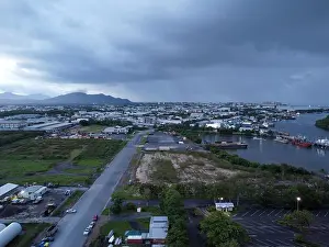 Yachting Prints: Aerial view of Marina and Cairns city at Dusk
