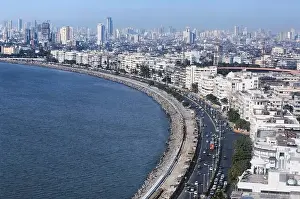 Dinodia Prints: Aerial view of Marine Drive Queen's Necklace, Bombay Mumbai, Maharashtra, India