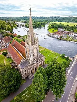 Aerial view of Marlow, a town and civil parish within the Unitary Authority of Buckinghamshire, England, UK