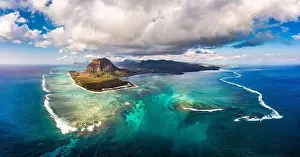 Mauritius Island Prints: Aerial view of Mauritius island panorama and famous Le Morne Brabant mountain