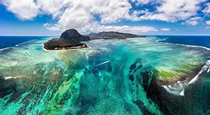 Mauritius Island Prints: Aerial view of Mauritius island panorama and famous Le Morne Brabant mountain