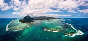 Mauritius Island Prints: Aerial view of Mauritius island panorama and famous Le Morne Brabant mountain
