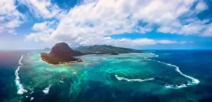 Mauritius Island Prints: Aerial view of Mauritius island panorama and famous Le Morne Brabant mountain