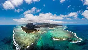 Mauritius Island Prints: Aerial view of Mauritius island panorama and famous Le Morne Brabant mountain