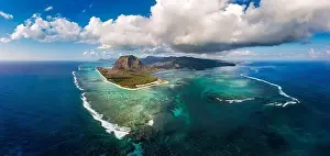 Mauritius Island Prints: Aerial view of Mauritius island panorama and famous Le Morne Brabant mountain