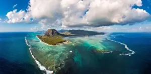 Mauritius Island Prints: Aerial view of Mauritius island panorama and famous Le Morne Brabant mountain