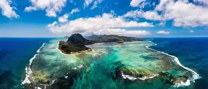 Mauritius Island Prints: Aerial view of Mauritius island panorama and famous Le Morne Brabant mountain
