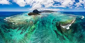 Mauritius Island Prints: Aerial view of Mauritius island panorama and famous Le Morne Brabant mountain