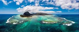 Aerial view of Mauritius island panorama and famous Le Morne Brabant mountain