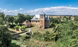 Aerial view of medieval fortified castle Erdody manor house in Janoshaza
