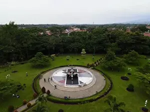 Aerial view of Military fighter aircraft at high speed in the raharja park. Majalengka, Indonesia, April 22, 2021