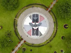 Aerial view of Military fighter aircraft at high speed in the raharja park. Majalengka, Indonesia, April 22, 2021
