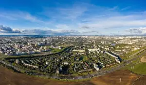 Aerial view on Minsk Belarus. Aerial panorama of Minsk city in europe