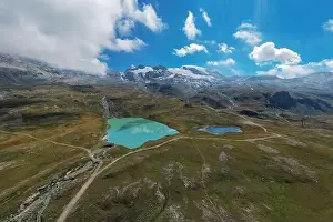 Artificial Lake Prints: Aerial view of Mont Breithorn, Monte Rosa massif and Goillet lake from Plan Maison