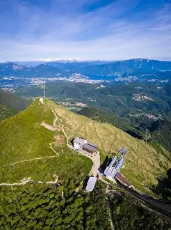 Monte Bre Prints: Aerial view from the top of Monte Lema towards Lugano Lake and Ticino district