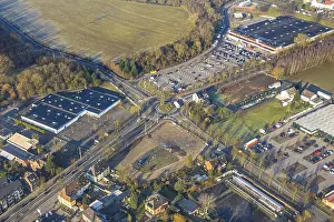 Chain Store Prints: Aerial view, Muensterstrasse federal road B63 at Sachsenring roundabout