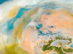 Yarisli Lake Prints: Aerial view of the multicolored texture and patterns of Yarisli Lake in Burdur, Turkey