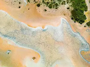 Yarisli Lake Prints: Aerial view of the multicolored texture and patterns of Yarisli Lake in Burdur, Turkey