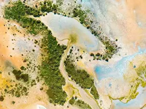 Yarisli Lake Prints: Aerial view of the multicolored texture and patterns of Yarisli Lake in Burdur, Turkey