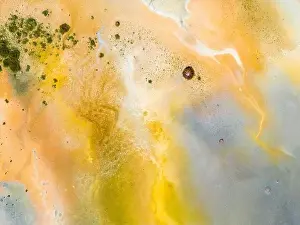 Flamingo Prints: Aerial view of the multicolored texture and patterns of Yarisli Lake in Burdur, Turkey