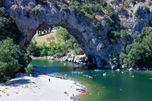 Aerial view of Narural arch in Vallon Pont D'arc in Ardeche canyon in France