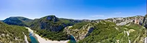 Ardeche Prints: Aerial view of Narural arch in Vallon Pont D'arc in Ardeche canyon in France