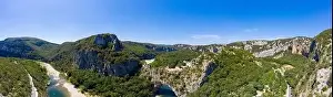 Pont Prints: Aerial view of Narural arch in Vallon Pont D'arc in Ardeche canyon in France