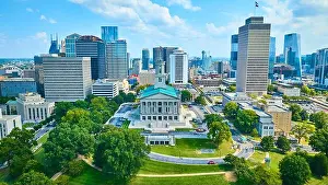 Courthouse Prints: Aerial View of Nashville Skyline and Tennessee State Capitol
