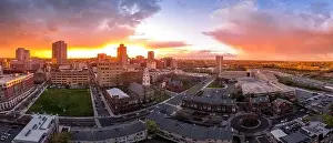 Residential District Prints: Aerial view of New Brunswick business downtown in New Jersey with stunning colorful sunset sky