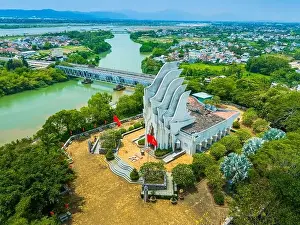 Aerial view of Nhan mountain, and Song Chua bridge in Tuy Hoa city