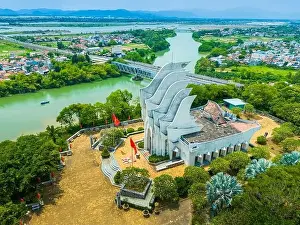 Song Chua Prints: Aerial view of Nhan mountain, and Song Chua bridge in Tuy Hoa city