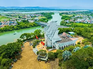Aerial view of Nhan mountain, and Song Chua bridge in Tuy Hoa city
