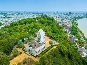 Phu Yen Prints: Aerial view of Nhan mountain, and Song Chua bridge in Tuy Hoa city