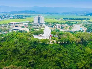 Aerial view of Nhan mountain, and Song Chua bridge in Tuy Hoa city
