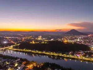 Aerial view of Nhan temple, tower is an artistic architectural work of Champa people in Tuy Hoa city