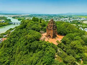 Da Rang Prints: Aerial view of Nhan temple, tower is an artistic architectural work of Champa people in Tuy Hoa city