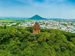 Da Rang Prints: Aerial view of Nhan temple, tower is an artistic architectural work of Champa people in Tuy Hoa city