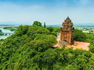 Da Rang Prints: Aerial view of Nhan temple, tower is an artistic architectural work of Champa people in Tuy Hoa city