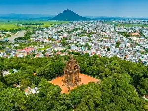 Da Rang Prints: Aerial view of Nhan temple, tower is an artistic architectural work of Champa people in Tuy Hoa city