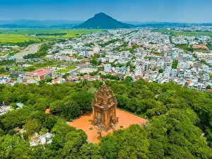Da Rang Prints: Aerial view of Nhan temple, tower is an artistic architectural work of Champa people in Tuy Hoa city