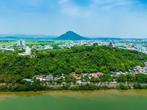 Da Rang Prints: Aerial view of Nhan temple, tower is an artistic architectural work of Champa people in Tuy Hoa city