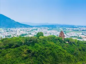 Cham Prints: Aerial view of Nhan temple, tower is an artistic architectural work of Champa people in Tuy Hoa city