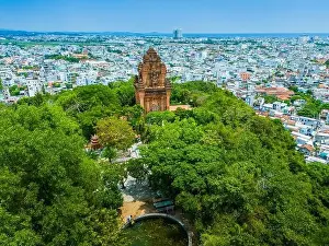 Cham Prints: Aerial view of Nhan temple, tower is an artistic architectural work of Champa people in Tuy Hoa city
