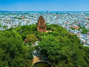 Cham Prints: Aerial view of Nhan temple, tower is an artistic architectural work of Champa people in Tuy Hoa city