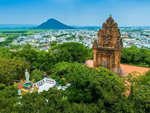 Cham Prints: Aerial view of Nhan temple, tower is an artistic architectural work of Champa people in Tuy Hoa city