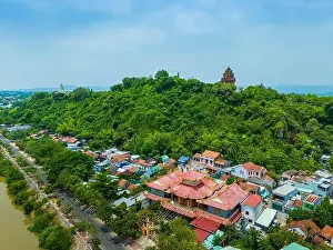 Cham Prints: Aerial view of Nhan temple, tower is an artistic architectural work of Champa people in Tuy Hoa city