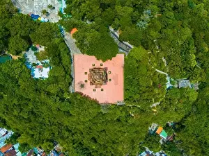 Cham Prints: Aerial view of Nhan temple, tower is an artistic architectural work of Champa people in Tuy Hoa city
